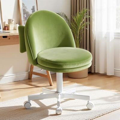 COMHOMA Homeoffice Chaise de maquillage, chaise de bureau, pivotante, sans accoudoirs, avec support dorsal, chaise de bureau confortable sur roulettes, hauteur réglable, surface en velours vert COMHOMA Homeoffice Chaise de maquillage, chaise de bureau, pivotante, sans accoudoirs, avec support dorsal, chaise de bureau confortable sur roulettes, hauteur réglable, surface en velours vert