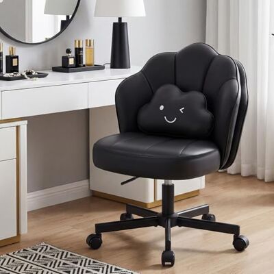 COMHOMA Chaise de Bureau en Forme de Pétale, Chaise Coiffeuse avec Dossier Double Couche et Coussin Lombaire Nuage, Chaise Ergonomique pour Bureau, Chambre, Réglable, Pivotant,Similicuir PU,Noir COMHOMA Chaise de Bureau en Forme de Pétale, Chaise Coiffeuse avec Dossier Double Couche et Coussin Lombaire Nuage, Chaise Ergonomique pour Bureau, Chambre, Réglable, Pivotant,Similicuir PU,Noir