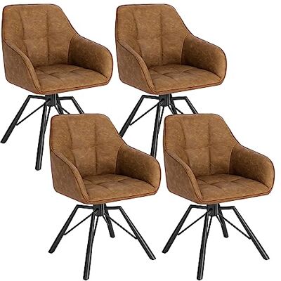 WOLTU Chaise Pivotante à 360°, Lot de 4, Chaise Salle à Manger Scandinave, en Similicuir Vintage, Assise Rembourrée, Pieds en Métal, Marrone Clair, BH366hbr-4 WOLTU Chaise Pivotante à 360°, Lot de 4, Chaise Salle à Manger Scandinave, en Similicuir Vintage, Assise Rembourrée, Pieds en Métal, Marrone Clair, BH366hbr-4