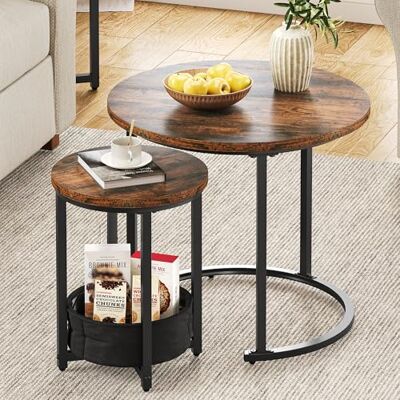 YITAHOME Lot de 2 tables basses rondes modernes avec sac en tissu pour espace de rangement, table d'appoint empilable avec plateau en bois et cadre en métal, table de canapé, salon, bureau à domicile YITAHOME Lot de 2 tables basses rondes modernes avec sac en tissu pour espace de rangement, table d'appoint empilable avec plateau en bois et cadre en métal, table de canapé, salon, bureau à domicile