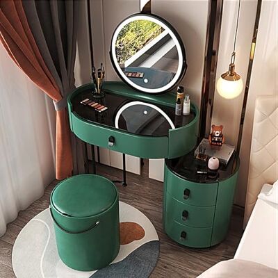 DRFGNF Coiffeuse avec miroir éclairé et plateau en verre Table de maquillage avec tiroirs, armoire latérale et chaise, 3 couleurs d'éclairage Pour elle Vert (60 cm) DRFGNF Coiffeuse avec miroir éclairé et plateau en verre Table de maquillage avec tiroirs, armoire latérale et chaise, 3 couleurs d'éclairage Pour elle Vert (60 cm)