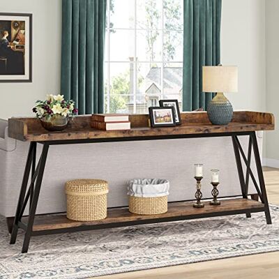 Tribesigns Table console arrière du canapé, extra longue, 180 cm, style industriel, pour salon, entrée étroite, longue table mange-debout, marron Tribesigns Table console arrière du canapé, extra longue, 180 cm, style industriel, pour salon, entrée étroite, longue table mange-debout, marron