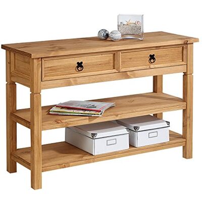 IDIMEX console Meuble de Style Mexicain avec 2 Tiroirs et 2 Étagères, Table en Bois de Couleur Naturelle, Console d’Entrée Parfaite pour Votre Maison, Finition Teintée/Cirée IDIMEX console Meuble de Style Mexicain avec 2 Tiroirs et 2 Étagères, Table en Bois de Couleur Naturelle, Console d’Entrée Parfaite pour Votre Maison, Finition Teintée/Cirée