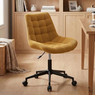 IDIMEX VASILO Chaise de bureau, pivotante, réglable en hauteur, avec structure en métal noir, rembourrée, en velours côtelé, jaune IDIMEX VASILO Chaise de bureau, pivotante, réglable en hauteur, avec structure en métal noir, rembourrée, en velours côtelé, jaune