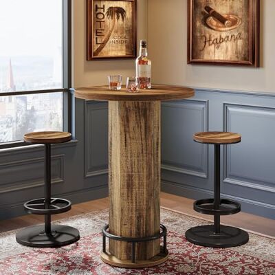 Tribesigns Table de bar ronde avec 2 tabourets de bar, table de bistrot industrielle de style maison de campagne, ensemble de table haute pour cuisine, coin de bar, appartement et petites pièces Tribesigns Table de bar ronde avec 2 tabourets de bar, table de bistrot industrielle de style maison de campagne, ensemble de table haute pour cuisine, coin de bar, appartement et petites pièces