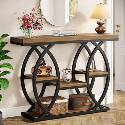 Tribesigns Table console industrielle à 4 niveaux avec étagères de rangement, tables d'appoint étroites en bois avec cadre en métal pour petits espaces, couloir, foyer, marron Tribesigns Table console industrielle à 4 niveaux avec étagères de rangement, tables d'appoint étroites en bois avec cadre en métal pour petits espaces, couloir, foyer, marron