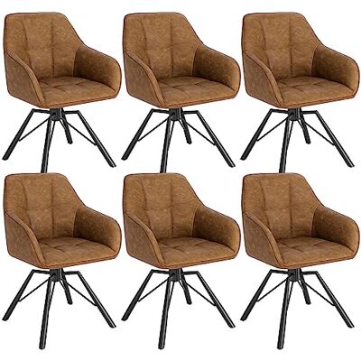 WOLTU Lot de 6 chaises de salle à manger pivotantes, cuir synthétique, marron clair WOLTU Lot de 6 chaises de salle à manger pivotantes, cuir synthétique, marron clair