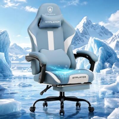 GTPLAYER Chaise Gaming Tissu, Chaise Bureau, Chaise Ergonomique, Chaise Gamer, Support Lombaire Et Appui-TêTe, Chaise De Jeu RéGlable En Hauteur, Chaise D'Ordinateur Pivotante, Bleu GTPLAYER Chaise Gaming Tissu, Chaise Bureau, Chaise Ergonomique, Chaise Gamer, Support Lombaire Et Appui-TêTe, Chaise De Jeu RéGlable En Hauteur, Chaise D'Ordinateur Pivotante, Bleu