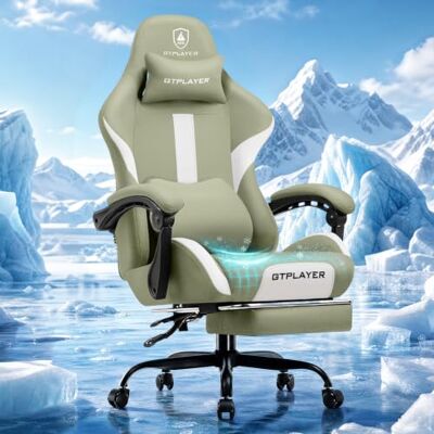GTPLAYER Chaise Gaming Tissu, Chaise Bureau, Chaise Ergonomique, Chaise Gamer, Support Lombaire Et Appui-TêTe, Chaise De Jeu RéGlable En Hauteur, Chaise D'Ordinateur Pivotante, Vert GTPLAYER Chaise Gaming Tissu, Chaise Bureau, Chaise Ergonomique, Chaise Gamer, Support Lombaire Et Appui-TêTe, Chaise De Jeu RéGlable En Hauteur, Chaise D'Ordinateur Pivotante, Vert