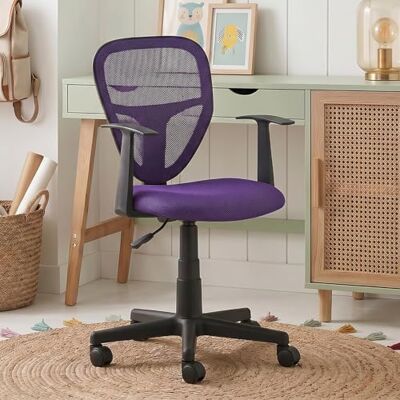 IDIMEX Chaise de Bureau pour Enfant Studio Fauteuil pivotant réglable en Hauteur avec accoudoirs, revêtement Mesh Violet IDIMEX Chaise de Bureau pour Enfant Studio Fauteuil pivotant réglable en Hauteur avec accoudoirs, revêtement Mesh Violet