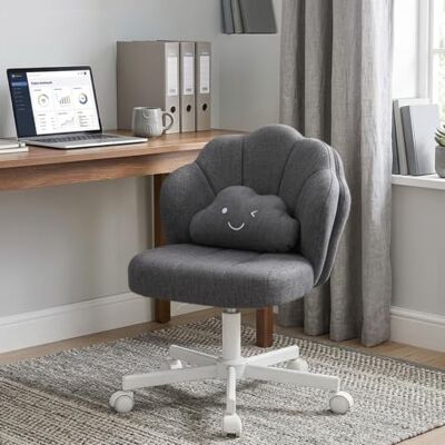 COMHOMA Chaise de Bureau en Forme de Pétale, Chaise Coiffeuse avec Dossier Double Couche et Coussin Lombaire Nuage, Chaise Ergonomique pour Bureau, Chambre, Réglable en Hauteur, Pivotant, en Lin, Gris COMHOMA Chaise de Bureau en Forme de Pétale, Chaise Coiffeuse avec Dossier Double Couche et Coussin Lombaire Nuage, Chaise Ergonomique pour Bureau, Chambre, Réglable en Hauteur, Pivotant, en Lin, Gris
