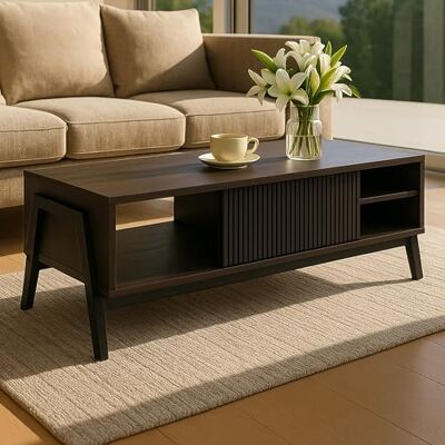 Mendler Table basse HWC-O40 42 x 120 x 60 cm MDF aspect noyer Mendler Table basse HWC-O40 42 x 120 x 60 cm MDF aspect noyer
