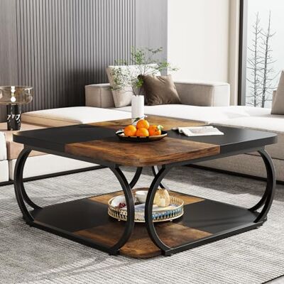 Tribesigns Table Basse Carrée pour Salon, 100 x 100 x 50 cm, Table de Salon Bois, Industriel Table Basse pour Salon, Marron Rustique & Noir Tribesigns Table Basse Carrée pour Salon, 100 x 100 x 50 cm, Table de Salon Bois, Industriel Table Basse pour Salon, Marron Rustique & Noir