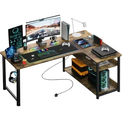 COMHOMA Bureau Gaming en Forme de L, Bureau d’Angle avec Étagères Rangement, Table imformatique avec Port de Charge USB et Prise de Courant, 120L*80P*74H, pour Jouer, Travailler (Marron-130) COMHOMA Bureau Gaming en Forme de L, Bureau d’Angle avec Étagères Rangement, Table imformatique avec Port de Charge USB et Prise de Courant, 120L*80P*74H, pour Jouer, Travailler (Marron-130)