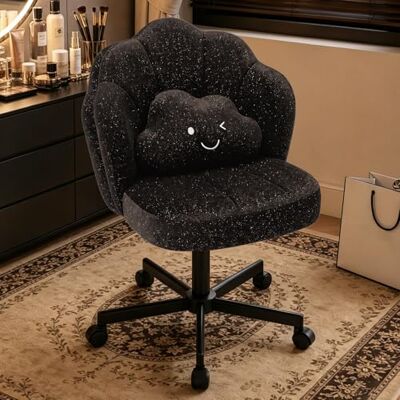 COMHOMA Chaise de Bureau en Forme de Pétale,Chaise Coiffeuse avec Dossier Double Couche et Coussin Lombaire Nuage,Chaise Ergonomique pour Bureau,Chambre,Réglable, Pivotant,en Chenille Miroitante,Noir COMHOMA Chaise de Bureau en Forme de Pétale,Chaise Coiffeuse avec Dossier Double Couche et Coussin Lombaire Nuage,Chaise Ergonomique pour Bureau,Chambre,Réglable, Pivotant,en Chenille Miroitante,Noir