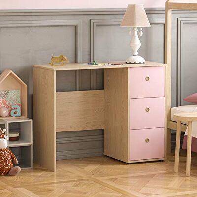 Junior Vida Neptune Coiffeuse d'ordinateur à 3 tiroirs pour ordinateur portable/maison ou bureau pour enfants (rose et chêne) Junior Vida Neptune Coiffeuse d'ordinateur à 3 tiroirs pour ordinateur portable/maison ou bureau pour enfants (rose et chêne)