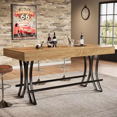 Tribesigns Table de bar rectangulaire de 90 cm de hauteur avec repose-pieds en métal, pour cuisine, salle à manger, pub, unité de bar industrielle pour divertissement, autonome, marron rustique Tribesigns Table de bar rectangulaire de 90 cm de hauteur avec repose-pieds en métal, pour cuisine, salle à manger, pub, unité de bar industrielle pour divertissement, autonome, marron rustique