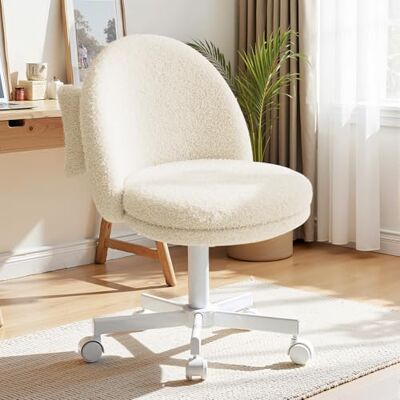 COMHOMA Homeoffice Chaise de maquillage, chaise de bureau, pivotante, sans accoudoirs, avec support dorsal, chaise de bureau confortable sur roulettes, hauteur réglable, en molleton blanc COMHOMA Homeoffice Chaise de maquillage, chaise de bureau, pivotante, sans accoudoirs, avec support dorsal, chaise de bureau confortable sur roulettes, hauteur réglable, en molleton blanc