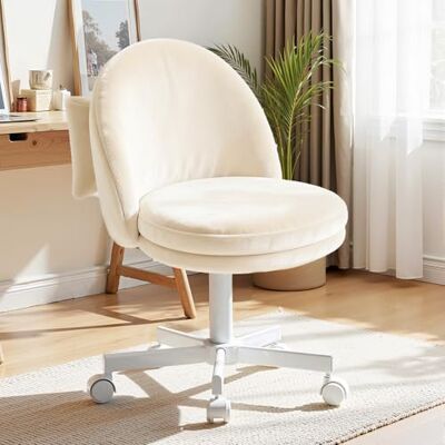 COMHOMA Homeoffice Chaise de maquillage, chaise de bureau, pivotante, sans accoudoirs, avec support dorsal, chaise de bureau confortable sur roulettes, hauteur réglable, surface en velours, blanche COMHOMA Homeoffice Chaise de maquillage, chaise de bureau, pivotante, sans accoudoirs, avec support dorsal, chaise de bureau confortable sur roulettes, hauteur réglable, surface en velours, blanche