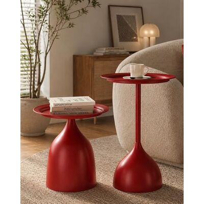 Xinyvee Lot de 2 Table d'Appoint Rouge en Métal Bout de Canapé Rond, Petite Table Basse de Jardin ou Salon, Guéridon Salon Vintage, Hauteur 42/60cm Xinyvee Lot de 2 Table d'Appoint Rouge en Métal Bout de Canapé Rond, Petite Table Basse de Jardin ou Salon, Guéridon Salon Vintage, Hauteur 42/60cm