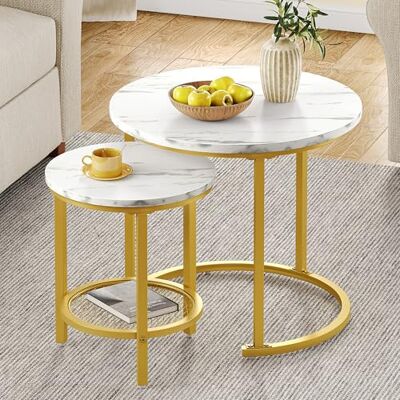 YITAHOME Lot de 2 tables basses rondes modernes avec espace de rangement, table d'appoint empilable avec plateau en bois et cadre en métal, table de canapé, salon, bureau à domicile YITAHOME Lot de 2 tables basses rondes modernes avec espace de rangement, table d'appoint empilable avec plateau en bois et cadre en métal, table de canapé, salon, bureau à domicile