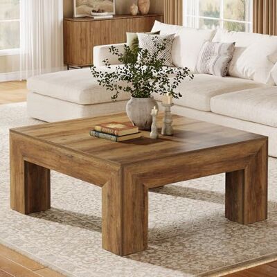 Tribesigns Table basse carrée avec pieds en bois stables pour canapé, chambre à coucher, 100 x 100 x 50 cm, marron rustique Tribesigns Table basse carrée avec pieds en bois stables pour canapé, chambre à coucher, 100 x 100 x 50 cm, marron rustique