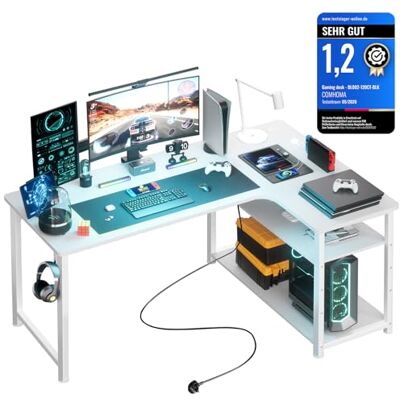 COMHOMA Bureau Gaming en Forme de L, Bureau d’Angle avec Étagères Rangement, Table imformatique avec Port de Charge USB et Prise de Courant, 120L*80P*74H, pour Jouer, Travailler (Blanc-130) COMHOMA Bureau Gaming en Forme de L, Bureau d’Angle avec Étagères Rangement, Table imformatique avec Port de Charge USB et Prise de Courant, 120L*80P*74H, pour Jouer, Travailler (Blanc-130)