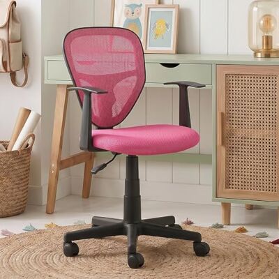 IDIMEX Chaise de Bureau pour Enfant Studio Fauteuil pivotant et Ergonomique avec accoudoirs, siège à roulettes avec Hauteur réglable, revêtement Mesh Rose IDIMEX Chaise de Bureau pour Enfant Studio Fauteuil pivotant et Ergonomique avec accoudoirs, siège à roulettes avec Hauteur réglable, revêtement Mesh Rose