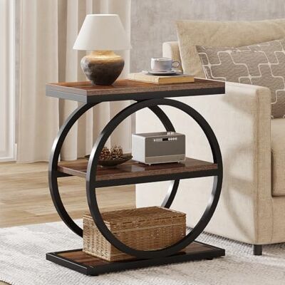 Tribesigns Table d'Appoint Étroite à 3 Niveaux en Bois, Cadre en Métal Noir Style Industriel pour Salon, Canapé ou Chambre à Coucher Tribesigns Table d'Appoint Étroite à 3 Niveaux en Bois, Cadre en Métal Noir Style Industriel pour Salon, Canapé ou Chambre à Coucher