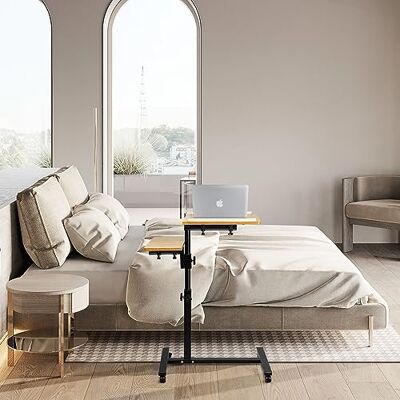 LANTUS Table de Lit avec Roulettes, Bureau Debout Réglable en Hauteur, Table d'Appoint en Forme de C, Pliable à 90°, Pivotante à 360°, Super Robuste et Stable 61 x 44 x 65/95 cm (Couleur Bois) LANTUS Table de Lit avec Roulettes, Bureau Debout Réglable en Hauteur, Table d'Appoint en Forme de C, Pliable à 90°, Pivotante à 360°, Super Robuste et Stable 61 x 44 x 65/95 cm (Couleur Bois)