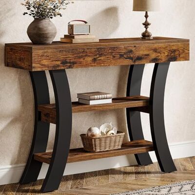 Tribesigns Petite table console de 104,1 cm pour entrée, table de canapé rustique à 3 niveaux avec étagères de rangement et cadre incurvé pour salon, entrée, couloir, foyer, marron rustique Tribesigns Petite table console de 104,1 cm pour entrée, table de canapé rustique à 3 niveaux avec étagères de rangement et cadre incurvé pour salon, entrée, couloir, foyer, marron rustique