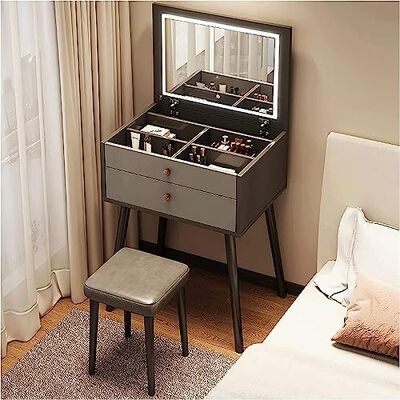HADECOLL Coiffeuse chic haut de gamme en bois massif avec miroir rabattable, table de maquillage de qualité supérieure, ensemble de coiffeuse moderne, tabouret de maquillage rembourré, gris, taille M HADECOLL Coiffeuse chic haut de gamme en bois massif avec miroir rabattable, table de maquillage de qualité supérieure, ensemble de coiffeuse moderne, tabouret de maquillage rembourré, gris, taille M