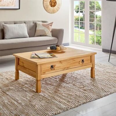 IDIMEX Table Basse de Salon Tequila Plateau rectangulaire et Pieds sculptés en Bois Style Mexicain avec 1 Grand tiroir, en pin Massif Finition teintée et cirée Dim (L x H x P) : 100 x 37 x 65 cm IDIMEX Table Basse de Salon Tequila Plateau rectangulaire et Pieds sculptés en Bois Style Mexicain avec 1 Grand tiroir, en pin Massif Finition teintée et cirée Dim (L x H x P) : 100 x 37 x 65 cm