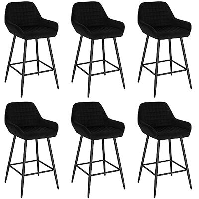 WOLTU Tabourets de bar Lot de 6 rembourrés avec accoudoirs, tabourets de comptoir avec dossier, repose-pieds en velours noir WOLTU Tabourets de bar Lot de 6 rembourrés avec accoudoirs, tabourets de comptoir avec dossier, repose-pieds en velours noir