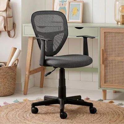 IDIMEX Chaise de Bureau pour Enfant Studio Fauteuil pivotant et Ergonomique avec accoudoirs, siège à roulettes avec Hauteur réglable, revêtement Mesh Gris IDIMEX Chaise de Bureau pour Enfant Studio Fauteuil pivotant et Ergonomique avec accoudoirs, siège à roulettes avec Hauteur réglable, revêtement Mesh Gris