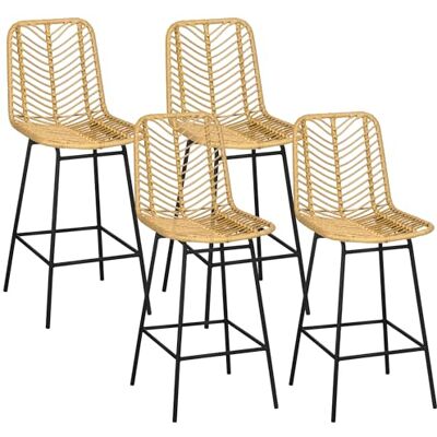 HOMCOM Lot de 4 Tabourets de Bar, Chaises de Bar, Assise 66H cm, Dossier en Cannage et Repose-Pieds, Cadre en Acier, Design Bohème, Chaises Hautes Cuisine, Salle À Manger, Comptoir, Jaune HOMCOM Lot de 4 Tabourets de Bar, Chaises de Bar, Assise 66H cm, Dossier en Cannage et Repose-Pieds, Cadre en Acier, Design Bohème, Chaises Hautes Cuisine, Salle À Manger, Comptoir, Jaune