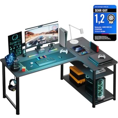 COMHOMA Bureau Gaming en Forme de L, Bureau d’Angle avec Étagères Rangement, 100L*80P*74H, pour Jouer, Travailler COMHOMA Bureau Gaming en Forme de L, Bureau d’Angle avec Étagères Rangement, 100L*80P*74H, pour Jouer, Travailler