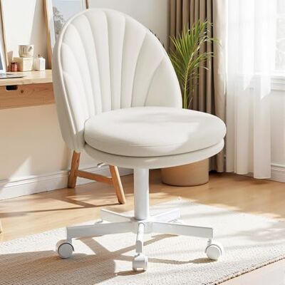 COMHOMA Homeoffice Chaise de maquillage, chaise de bureau, pivotante, sans accoudoirs, avec soutien dorsal, chaise de bureau confortable sur roulettes, hauteur réglable, en cuir synthétique, blanche COMHOMA Homeoffice Chaise de maquillage, chaise de bureau, pivotante, sans accoudoirs, avec soutien dorsal, chaise de bureau confortable sur roulettes, hauteur réglable, en cuir synthétique, blanche