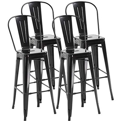 HOMCOM Lot de 4 tabourets de Bar Empilable Chaise de Bar Industriel avec Dossier Repose-Pied Hauteur d'Assise 76 cm métal Noir HOMCOM Lot de 4 tabourets de Bar Empilable Chaise de Bar Industriel avec Dossier Repose-Pied Hauteur d'Assise 76 cm métal Noir