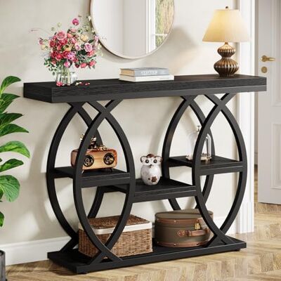 Tribesigns Table console industrielle à 4 niveaux avec étagères de rangement, tables d'appoint étroites en bois avec cadre en métal pour petits espaces, couloir, foyer, noir Tribesigns Table console industrielle à 4 niveaux avec étagères de rangement, tables d'appoint étroites en bois avec cadre en métal pour petits espaces, couloir, foyer, noir