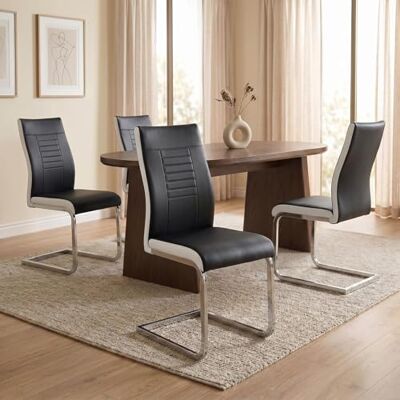 IDIMEX Lot de 4 chaises de Salle à Manger ou Cuisine LOANO avec Assise rembourrée et piètement chromé, revêtement en synthétique Noir et Gris IDIMEX Lot de 4 chaises de Salle à Manger ou Cuisine LOANO avec Assise rembourrée et piètement chromé, revêtement en synthétique Noir et Gris