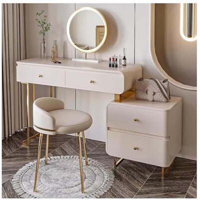HADECOLL Bureau de coiffeuse, coiffeuse, bureau de coiffeuse avec tiroirs et chaise, table de maquillage avec coin miroir éclairé, couleur unique, 99 x 40 x 78 cm HADECOLL Bureau de coiffeuse, coiffeuse, bureau de coiffeuse avec tiroirs et chaise, table de maquillage avec coin miroir éclairé, couleur unique, 99 x 40 x 78 cm