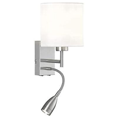 Fischer & Honsel 30313 Dreamer Applique murale classique avec abat-jour en tissu, 1 ampoule E27, métal et chintz, blanc et nickel mat, 16 x 28 cm Fischer & Honsel 30313 Dreamer Applique murale classique avec abat-jour en tissu, 1 ampoule E27, métal et chintz, blanc et nickel mat, 16 x 28 cm