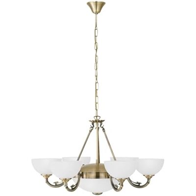 EGLO Suspension Savoy, 8 flammes vintage rustique, métal patiné, verre satiné blanc, lampe suspendue pour salle à manger ou salon, douilles E14 et E27 EGLO Suspension Savoy, 8 flammes vintage rustique, métal patiné, verre satiné blanc, lampe suspendue pour salle à manger ou salon, douilles E14 et E27