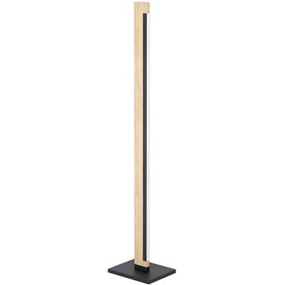 EGLO Lampadaire LED Camacho, lampe sur pied en bois et métal noir EGLO Lampadaire LED Camacho, lampe sur pied en bois et métal noir