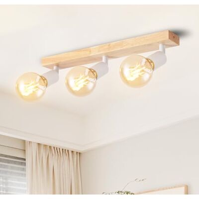 LVWIT Plafonnier 3 Spots LED E27, Luminaires Intérieur Blanc, Plafonnier Bois avec Base Rectangulaire, Applique Murale Chambre, Lustre Cuisine(Sans Ampoules) LVWIT Plafonnier 3 Spots LED E27, Luminaires Intérieur Blanc, Plafonnier Bois avec Base Rectangulaire, Applique Murale Chambre, Lustre Cuisine(Sans Ampoules)