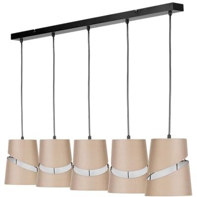REV Suspension à 5 ampoules E27. Plafonnier de salon (L x l x H) 96 x 16 x 120 cm suspension réglable. Abat-jours Ø 16 cm, beige REV Suspension à 5 ampoules E27. Plafonnier de salon (L x l x H) 96 x 16 x 120 cm suspension réglable. Abat-jours Ø 16 cm, beige