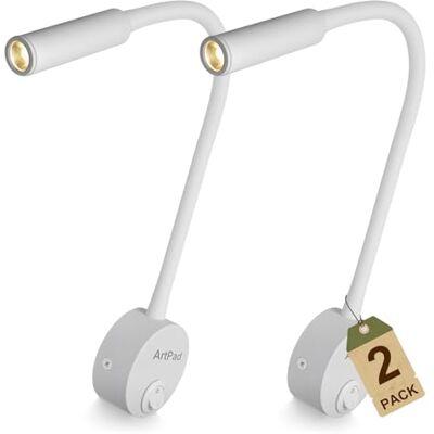 Artpad Paquet de 2 projecteurs muraux blancs, lampe Cob, chevet minimaliste, montage mural en surface, 3W, veilleuse avec interrupteur à bouton Artpad Paquet de 2 projecteurs muraux blancs, lampe Cob, chevet minimaliste, montage mural en surface, 3W, veilleuse avec interrupteur à bouton