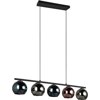 Reality Suspension Sheldon R31305017, métal noir mat, métal noir mat, verre bleu/vert/cuivre, sauf 5x E14 Reality Suspension Sheldon R31305017, métal noir mat, métal noir mat, verre bleu/vert/cuivre, sauf 5x E14
