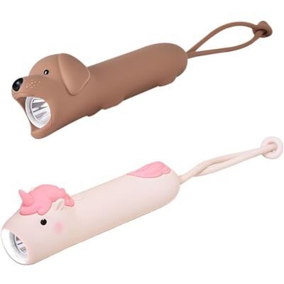 BAIFULAI Lot de 2 lampes de poche rechargeables pour enfants en silicium : à intensité variable, en silicone, avec chiot et licorne, stroboscopique portable, lampe de poche LED pour enfants à partir BAIFULAI Lot de 2 lampes de poche rechargeables pour enfants en silicium : à intensité variable, en silicone, avec chiot et licorne, stroboscopique portable, lampe de poche LED pour enfants à partir